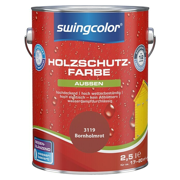 swingcolor Holzschutzfarbe (Bornholmrot, 2,5 l, Seidenglänzend)