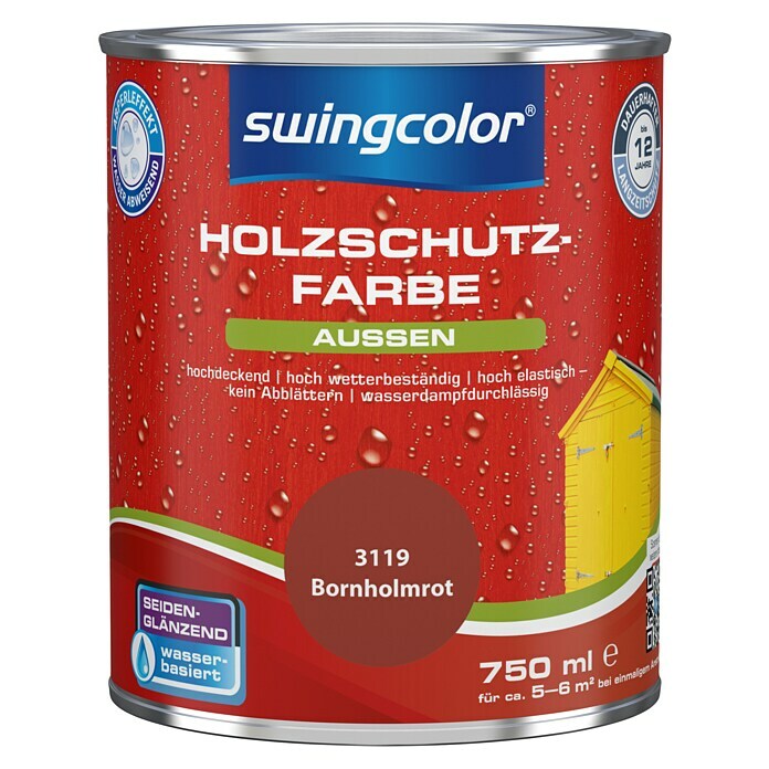 swingcolor Holzschutzfarbe (Bornholmrot, 750 ml, Seidenglänzend)