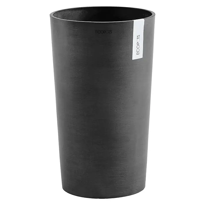 Ecopots Amsterdam Pflanzsäule rund High - Außenmaß (Ø x H): 32,5 x 70 cm, Kunststoff, Dunkelgrau - Aufnahme eines eleganten, zylindrischen, anthrazitfarbenen Pflanzgefäßes von Ecopots, das durch seine schlichte Form und moderne Optik besticht.