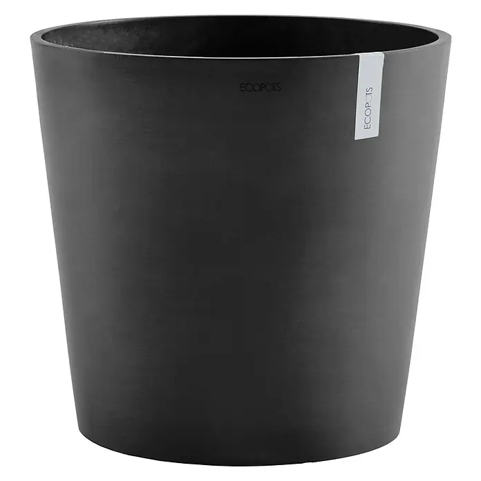 Ecopots Amsterdam Pflanztopf - Außenmaß (Ø x H): 50,5 x 43,5 cm, Kunststoff, Dunkelgrau - Elegante, mattschwarze Ecopots Pflanztopf, perfekt für Innen- und Außenbereiche, vereint Ästhetik mit umweltfreundlichen Materialien für stilvolle Pflanzenpräsentation.