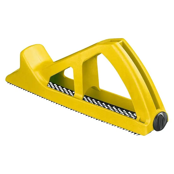 Stanley Blockhobel Surform - Kunststoff, Länge: 270 mm - Gelbe Handschleifraspel mit Griffmulde und scharfen Zähnen für die Holzbearbeitung, ideal zum Glätten und Formen von Werkstücken.