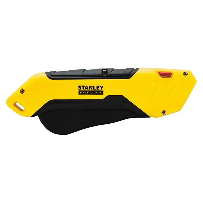 Stanley FatMax Sicherheitsmesser FMHT10369-0 - Trapezklinge - Das Stanley Fatmax Klappmesser, ein gelbes Werkzeug mit schwarzem Griff, ist ideal für präzise Schnitte und einfache Handhabung.