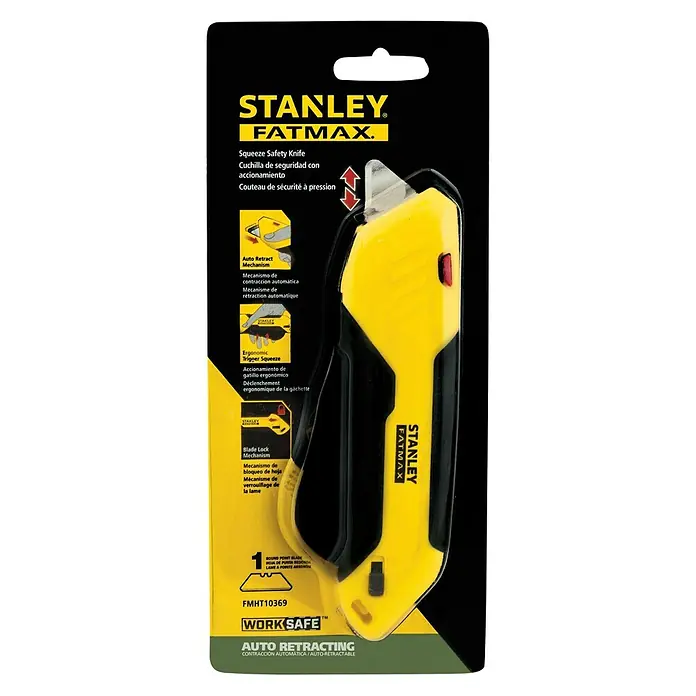 Stanley FatMax Sicherheitsmesser FMHT10369-0 - Trapezklinge - Das Stanley Fatmax Squeeze Sicherheitsmesser mit automatischem Klingeneinzug und Klingensperrmechanismus für sicheres Arbeiten.
