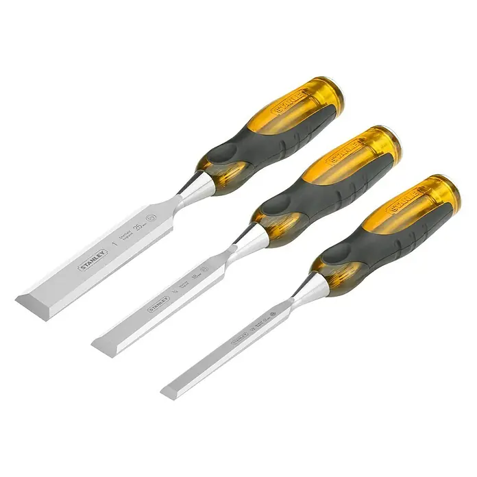 Stanley FatMax Stechbeitelsatz 2-16-268 - Klingenbreite 12/18/25 mm, 3 -tlg. - Set mit drei Stanley Stechbeiteln. Vielseitiges Werkzeugset für Holzbearbeitungsprojekte, mit robusten Klingen und ergonomischen Griffen für präzise Schnitte.