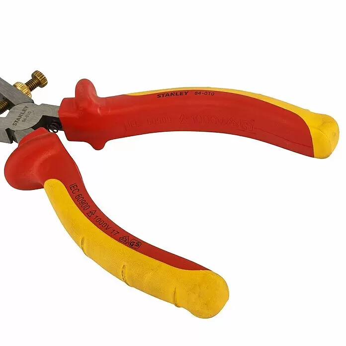 Stanley FatMax Abisolierzange VDE 0-84-010 - Länge: 16 cm - Rot-gelbe isolierte Stanley Zange, 1000V Nennspannung.