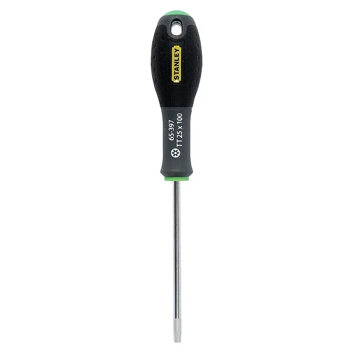 Stanley FatMax SchraubendreherTX 25, Klingenlänge: 100 mm - Stanley Torx-Schraubendreher mit schwarzem Griff, gelbem Logo und Chrom-Vanadium-Stahlklinge für präzise Schraubarbeiten.