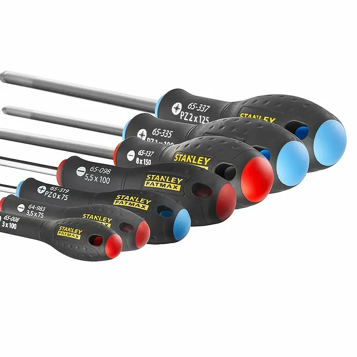 Stanley FatMax Schraubendreher-Set 0-65-4257 -tlg. - Ein Satz Stanley FatMax Schraubendreher in verschiedenen Größen mit ergonomischen Griffen für optimalen Halt und Kraftübertragung.