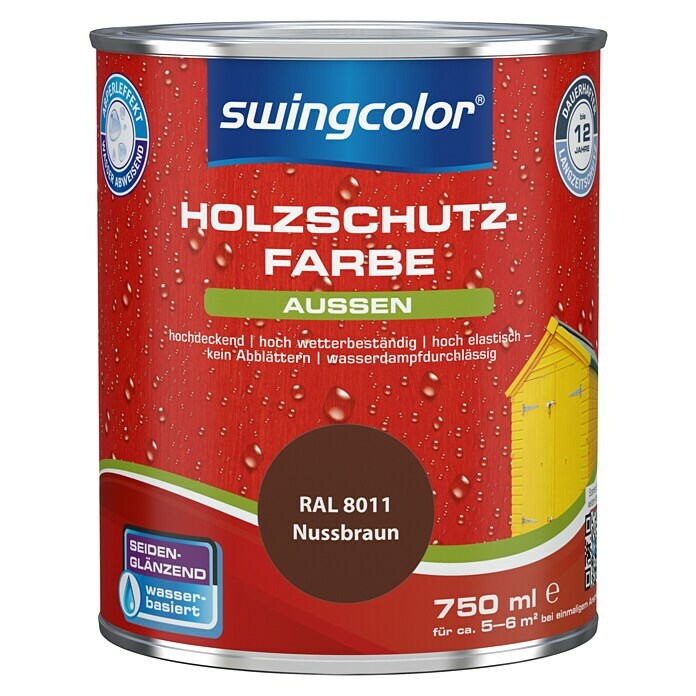 swingcolor Holzschutzfarbe (Nussbraun, 750 ml, Seidenglänzend)