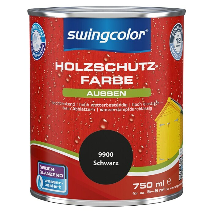 swingcolor Holzschutzfarbe (Schwarz, 750 ml, Seidenglänzend)