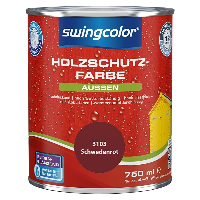 swingcolor Holzschutzfarbe (Schwedenrot, 750 ml, Seidenglänzend)