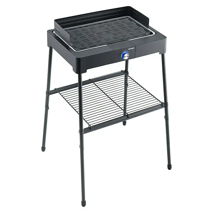 Severin Elektrogrill PG 8568 - Grillfläche (B x T): 44,5 x 26 cm, 2,2 kW - Abbildung eines Severin Elektrogrills mit Grillrost und Ablagefläche, ideal für den Einsatz im Freien. Kompaktes Design mit Temperaturregler.