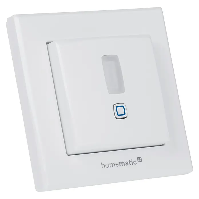 Homematic IP Bewegungsmelder HmIP-SMI55-2 - Weiß, Batteriebetrieben, 150 m - Nahaufnahme eines Homematic IP Wandschalters, der eine intelligente Steuerung des Zuhauses ermöglicht.