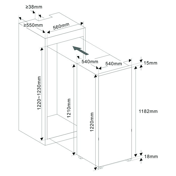 PKM Einbaukühlschrank KS 215.0 EB2 (Nutzinhalt Gesamt: 199 l, 54 x 54 x 122 cm, Weiß) | BAUHAUS