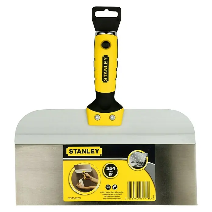 Stanley Breitspachtel STHT0-05771 - Stahl rostfrei, 250 mm - Stanley Flächenspachtel mit rostfreier Stahlklinge und gelb-schwarzem Griff, ideal zum Glätten von Oberflächen.