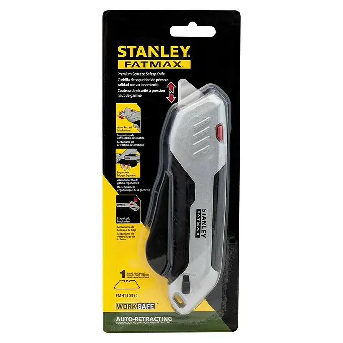 Stanley FatMax Sicherheitsmesser FMHT10370-0 - Trapezklinge - Stanley Fatmax Automatik-Sicherheitsmesser mit Premium-Squeeze-Funktion, automatischem Klingeneinzug und Klingensperrmechanismus.