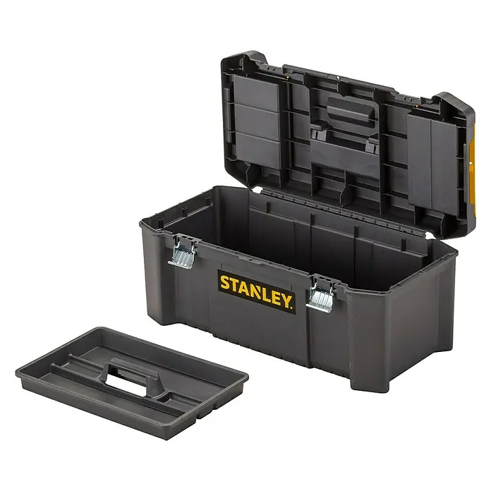 Stanley Werkzeugkasten ESSENTIAL™ STST82976-1B x L: 67 x 28 cm, Kunststoff - Offener Stanley Werkzeugkasten mit herausnehmbarem Fach, ideal für die Organisation von Werkzeugen.