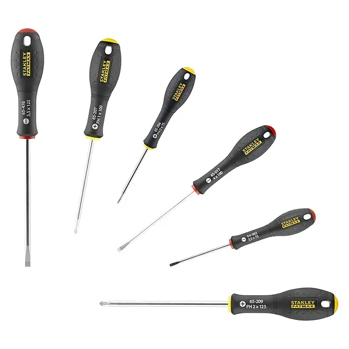 Stanley FatMax Schraubendreher-Set FMHT0-62626 - 6 -tlg. - Sechs Stanley FatMax Schraubendreher mit unterschiedlichen Größen und Köpfen, ideal für diverse Schraubarbeiten in Werkstatt und Haushalt.