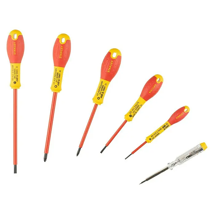 Stanley FatMax Schraubendreher-Set 0-65-443 - 6 -tlg. - Satz isolierter Schraubendreher von Stanley mit rotem Griff und verschiedenen Größen für optimale Vielseitigkeit.