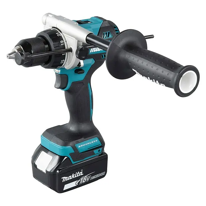 Makita LXT 18V Akku-Schlagbohrschrauber DHP486RTJ - 18 V, 2 Akkus, 5 Ah, 130 Nm - Akku-Bohrmaschine von Makita mit praktischem Zusatzgriff für präzises Bohren und Schrauben. Das ideale Werkzeug für Profis und Heimwerker.