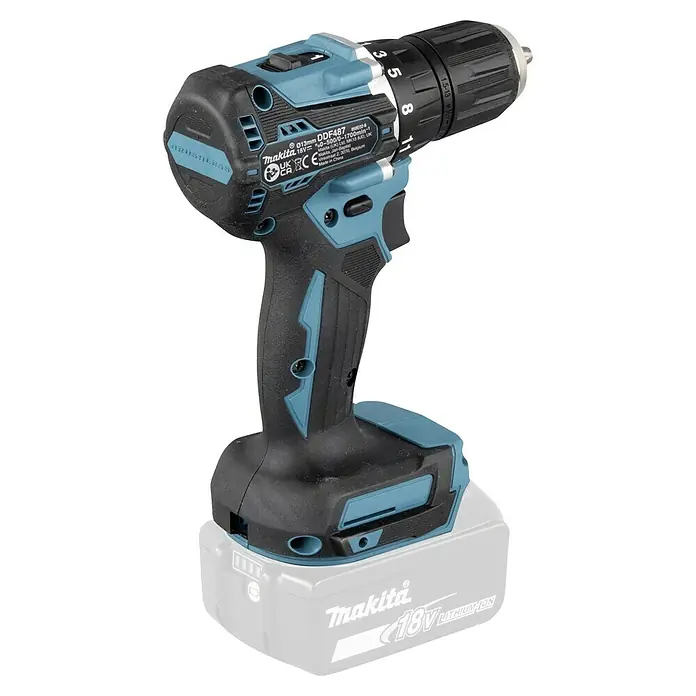 Makita LXT 18V Akku-Bohrschrauber DDF487Z - 18 V, Ohne Akku - Abbildung eines Makita DDF487 Akku-Bohrschraubers mit 18 V Lithium-Ionen-Akku.