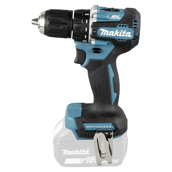 Makita LXT 18V Akku-Bohrschrauber DDF487Z - 18 V, Ohne Akku - Nahaufnahme einer Makita Akku-Bohrmaschine mit bürstenlosem Motor und 18V Akku. Ideal für Heimwerker und Profis.