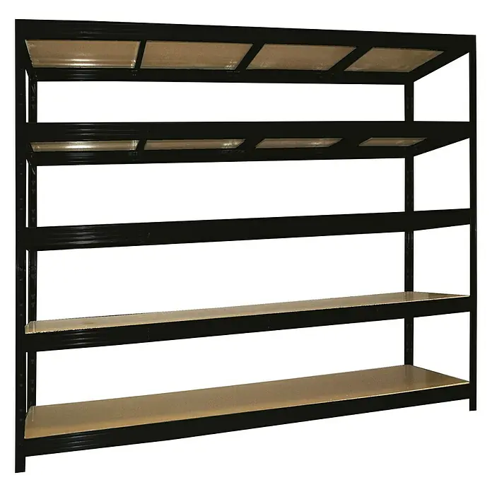 Regalux Schwerlastregal Mega - H x B x T: 200 x 240 x 70 cm, Traglast pro Boden: 450 kg, Anzahl Böden: 5 Stk., Stecken, Schwarz - Metallregal mit fünf Regalböden zur Aufbewahrung diverser Gegenstände, ideal für Garage oder Lagerraum. Stabile Konstruktion für hohe Belastbarkeit.