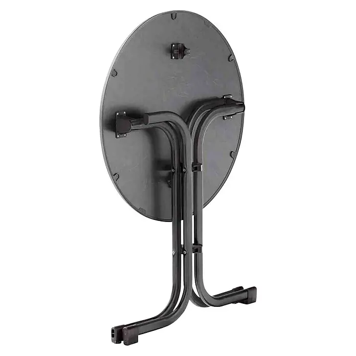 Sieger Balkontisch rund - Ø x H: 70 x 72 cm, Stahl, Mecalit, Klappbar, Grau - Runder Klapptisch in Grau mit robustem Metallgestell für einfachen Transport und Lagerung. Perfekt für flexible Nutzung in verschiedenen Räumen.
