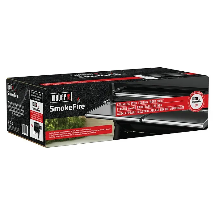 Weber Fronttisch SmokeFire - Passend für: Weber Pelletgrill Smokefire EX6 GBS, Edelstahl - Verpackung für Weber SmokeFire EX6 Edelstahl-Klapptisch - mehr Platz für Grillutensilien, Platten und Schneidebretter.