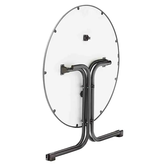 Sieger Gartentisch rund - Ø x H: 100 cm x 72 mm, Stahl, Mecalit, Graphit, Klappbar - Klapptisch von unten. Stabiler Tisch mit runder Platte und klappbarem Metallgestell für platzsparende Aufbewahrung.