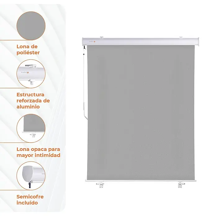 SmartSun Toldo para balcón Neo Lux - Gris piedra, Ancho: 1,4 m - Estor enrollable gris SmartSun con estructura de aluminio reforzada y tejido de poliéster opaco para mayor privacidad.