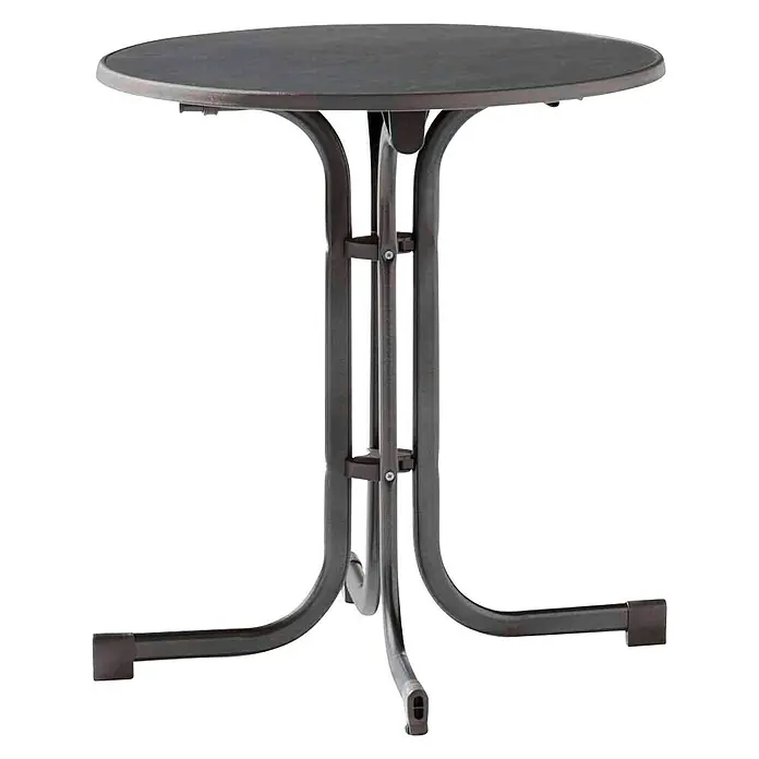 Sieger Balkontisch rund - Ø x H: 70 x 72 cm, Stahl, Mecalit, Klappbar, Grau - Ein runder Stehtisch in dunkler Metalloptik mit einem stabilen, dreibeinigen Untergestell für den Innen- und Außenbereich.