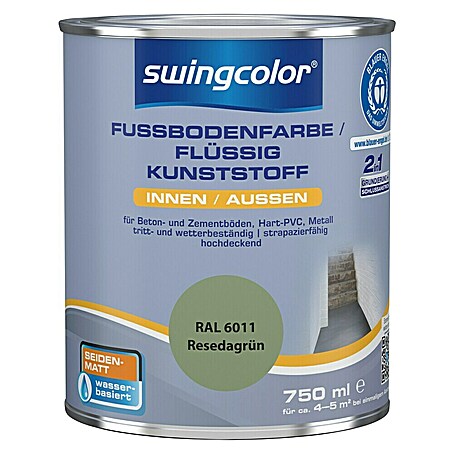 swingcolor 2in1 Fußbodenfarbe / Flüssig Kunststoff 2in1 RAL 6011 (Resedagrün, 750 ml, Seidenmatt)
