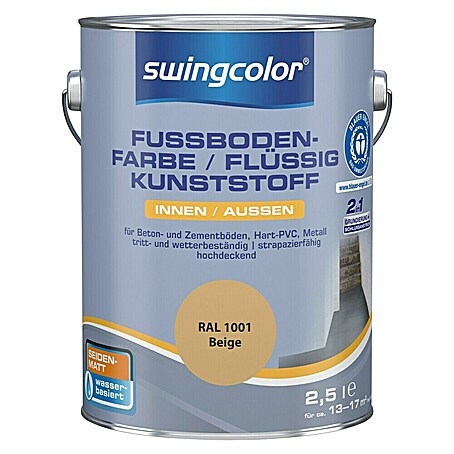 swingcolor 2in1 Fußbodenfarbe / Flüssig Kunststoff 2in1 RAL 1001 (Beige, 2,5 l, Seidenmatt)