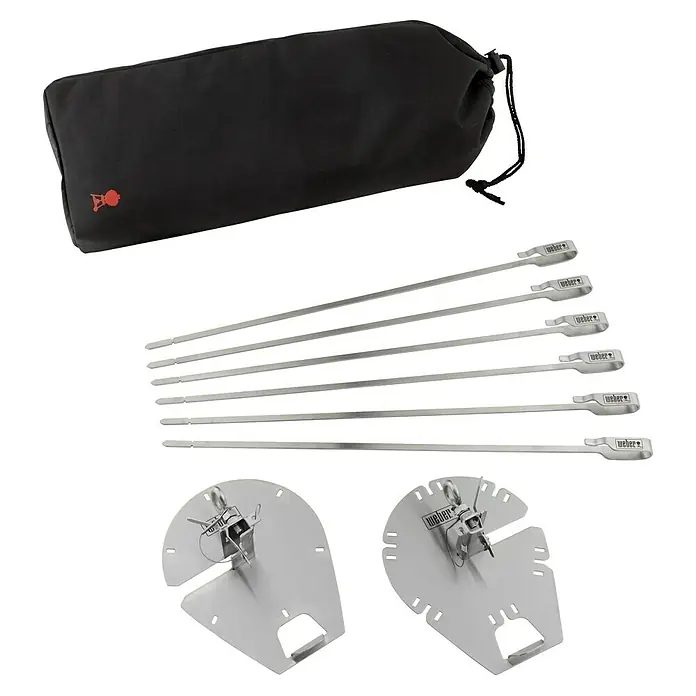 Weber Crafted Grillspieß Set - Länge: 43,68 cm, 6 -tlg. - Ein Set mit Weber Grillspießen und Haltern in einer schwarzen Tragetasche. Perfekt für leckere Schaschliks vom Grill!