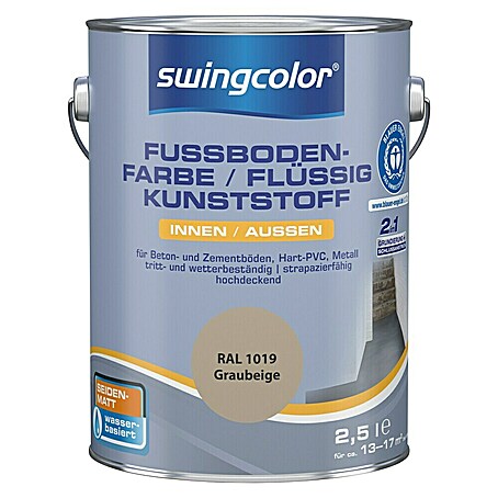 swingcolor 2in1 Fußbodenfarbe / Flüssig Kunststoff 2in1 RAL 1019 (Graubeige, 2,5 l, Seidenmatt)