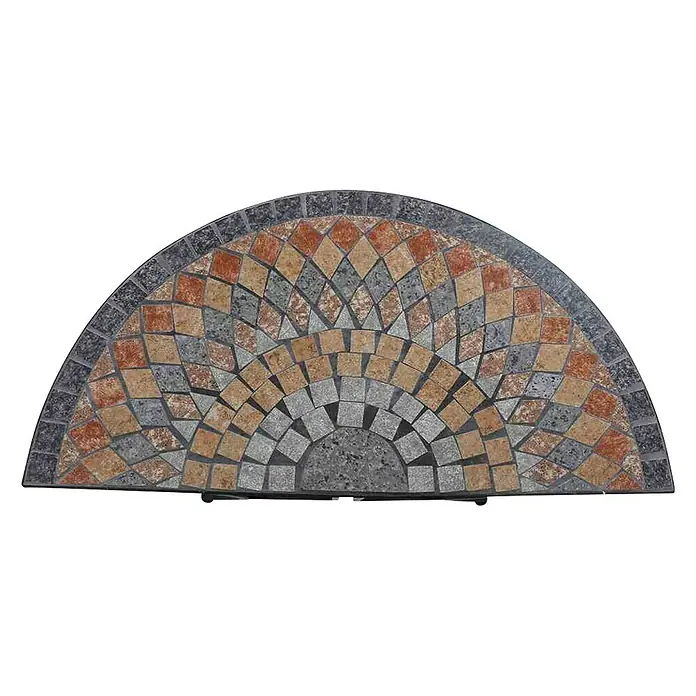 Siena Garden Prato Anstelltisch - 35,5 x 70 cm, Sicherheitsglas - Halbkreisförmiges Bodenmosaik aus Steinzeug mit grauem und braunem Muster auf schwarzem Hintergrund, ideal für den Außenbereich.