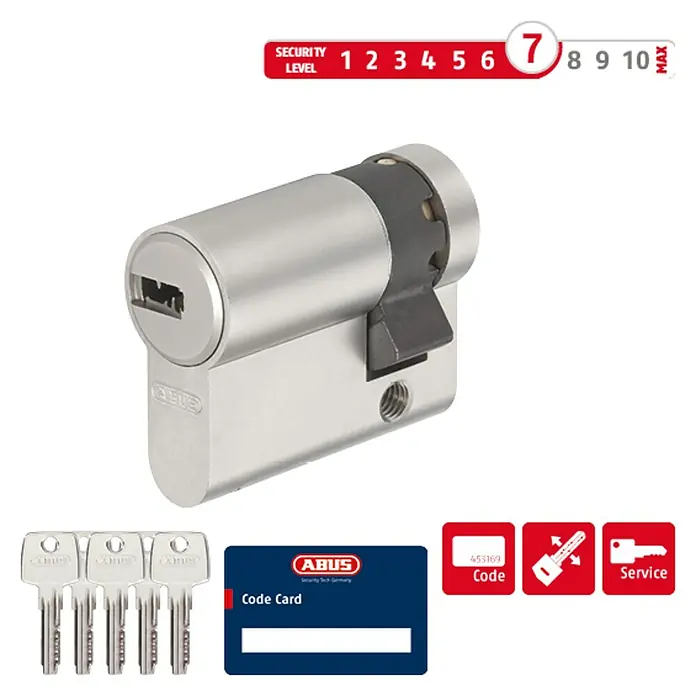 Abus Profilzylinder D6X - Baulänge innen: 10 mm, Baulänge außen: 30 mm, Anzahl Schlüssel: 5 Stk. - Ein ABUS-Schließzylinder mit Schlüssel, Codekarte und Servicekarte, der Sicherheit und Komfort bietet.