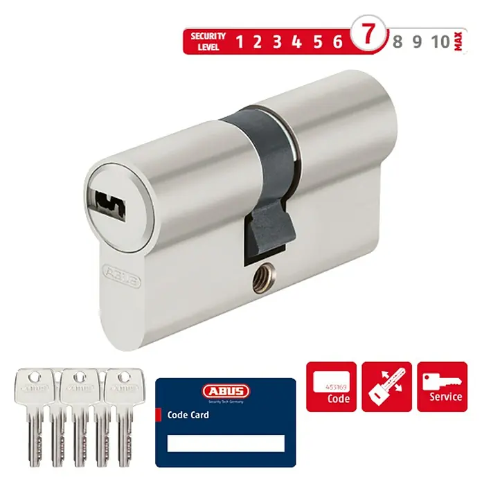 Abus Profilzylinder D6X - Baulänge innen: 35 mm, Baulänge außen: 35 mm, Anzahl Schlüssel: 5 Stk. - Abus Zylinder mit Sicherheitsstufe 7, inklusive Schlüssel und Codekarte für zusätzlichen Schutz und Komfort.