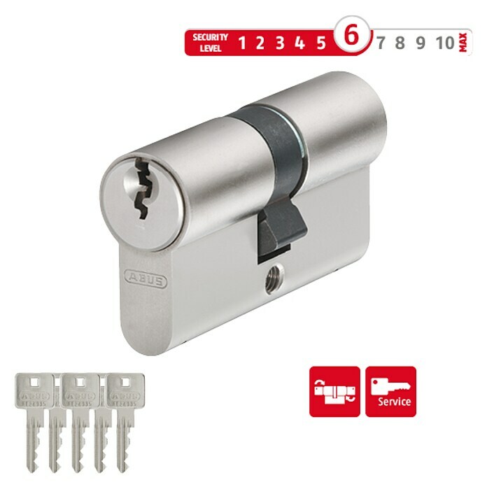 Abus Profilzylinder E30Baulänge innen: 30 mm, Baulänge außen: 30 mm, Anzahl Schlüssel: 5 Stk. Diagonal View