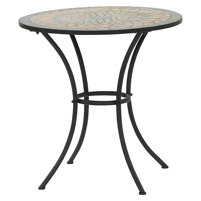 Siena Garden Balkontisch rund Prato - Ø x H: 70 x 70 cm, Schwarz/Braun - Eleganter Mosaiktisch mit schlankem, schwarzem Metallgestell, ideal für Balkon oder Terrasse. Das kunstvolle Design ist ein Blickfang.