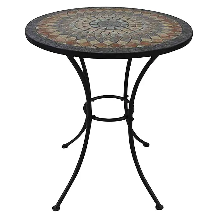 Siena Garden Balkontisch rund Prato - Ø x H: 70 x 70 cm, Schwarz/Braun - Gartentisch mit Mosaikplatte und schwarzem Metallgestell. Ideal für den Garten, die Terrasse oder den Balkon.