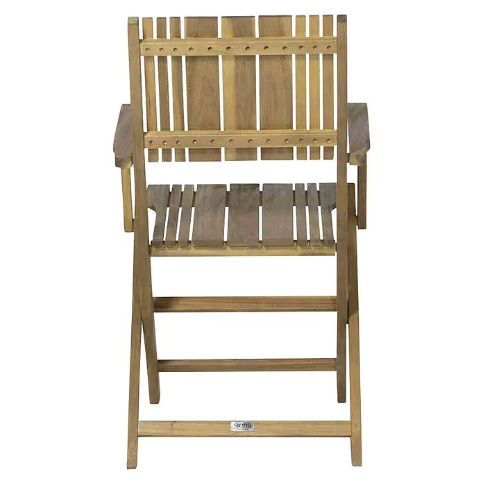 Siena Garden Falun Gartenstuhl - Akazie, Klappbar, Natur, B x T x H: 50,5 x 55 x 88,5 cm - Rückansicht eines zusammenklappbaren Gartenstuhls aus Holz mit horizontalen Latten für Sitz und Rückenlehne. Praktisch für den Außenbereich.
