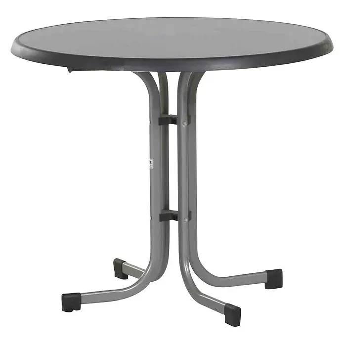 Sieger Balkontisch rund - Ø x H: 86 x 72 cm, Stahl, Mecalit, Klappbar, Graphit/Anthrazit - Grauer runder Stehtisch mit stabilem Metallfuß für den Innen- und Außenbereich.
