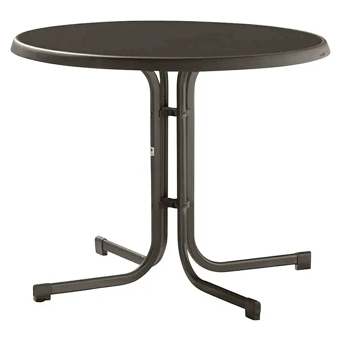 Sieger Balkontisch rund - Ø x H: 86 x 72 cm, Stahl, Mecalit, Klappbar, Eisengrau/Anthrazit - Ein brauner Gartentisch mit runder Tischplatte und stabilen Metallbeinen. Perfekt für den Außenbereich und gesellige Stunden.