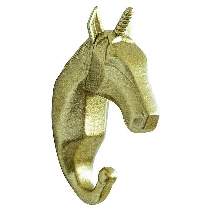 Garderobenhaken Einhorn - L x B x H: 4 x 7 x 12 cm, Gold - Goldener Einhorn-Wandhaken. Dieser dekorative Wandhaken in Form eines Einhornkopfes ist ideal für Mäntel, Hüte oder Handtücher.