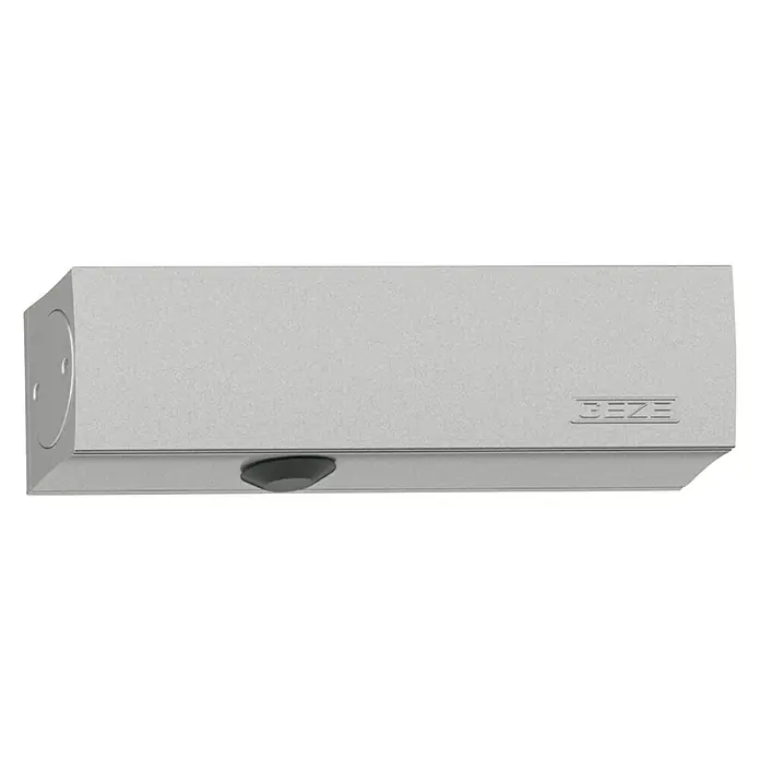 GEZE Türschließer TS 3000 - L x B x H: 226 x 47 x 60 mm, Max. Türbreite: 1.100 mm, Passend für: Türe gefälzt, Türe stumpf, Silber - Nahaufnahme eines GEZE Türschließers in Silber, der Funktionalität und modernes Design vereint.