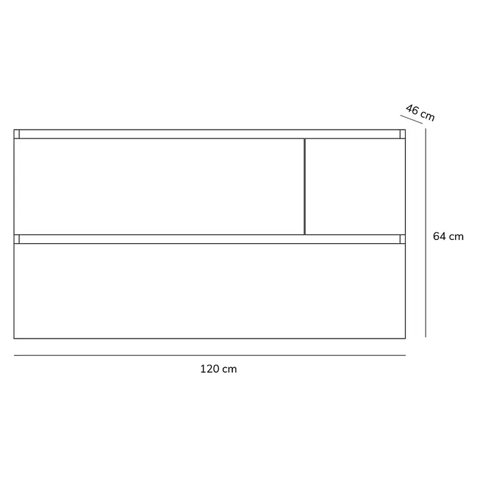 Artysan Mueble bajo de lavabo Tina Paris - An x Pr x Al: 120 x 46 x 64 cm, Blanco - Descripción del producto: Una unidad de baño con unas dimensiones de 120 cm de ancho, 64 cm de alto y 46 cm de profundidad, con dos estantes y un separador lateral.