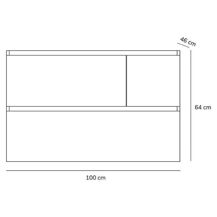 Artysan Mueble bajo de lavabo Tina Paris - An x Pr x Al: 100 x 46 x 64 cm, Blanco - Vista del producto de un mueble con dimensiones de 100 cm de ancho, 46 cm de profundidad y 64 cm de altura, en dibujo técnico.