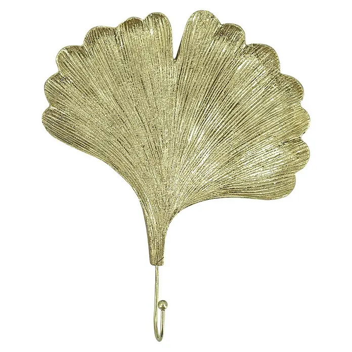 Garderobenhaken Set Ginko/Ahorn - L x B x H: 20 x 3,5 x 25 cm, Gold - Goldfarbener Ginkgo-Blatt-Wandhaken, dekorativ und funktional, ideal für stilvolle Aufbewahrungslösungen im Haus.