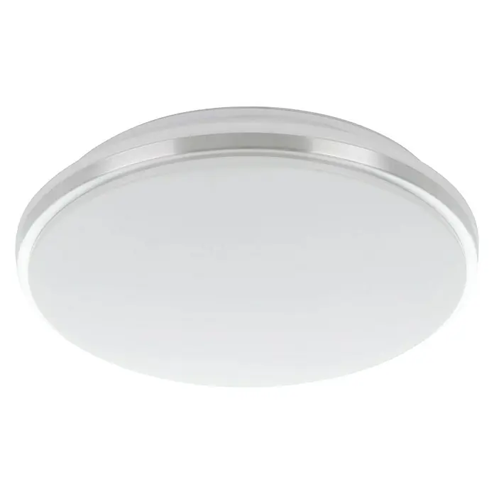 Eglo LED-Deckenleuchte rund - 18 W, Ø x H: 34 x 6,5 cm, Chrom, Neutralweiß - Runde Deckenleuchte mit weißem Diffusor und silberfarbenem Rahmen für eine moderne Beleuchtung im Raum.